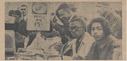 Some of the students participating in the sit-down protest in Durham's Woolworth's Store on February 8, 1960. Photo from Campus Echo on February 26, 1960